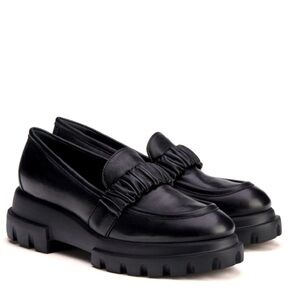 AGL Black chunky-sole loafers "Celeste" Size 8 Euro 38.5 Leather Shoes‎ Y2K